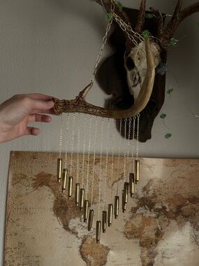 Deer Antler Bullet Shell Wind Chime  - Gold Tones
